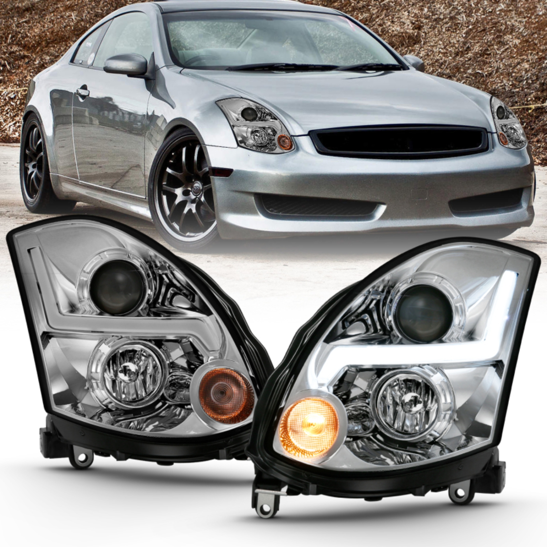 Picture of ANZO 2003-2007 Infiniti G35 Projector Headlight Plank Style Black (HID Compatible, No HID Kit )