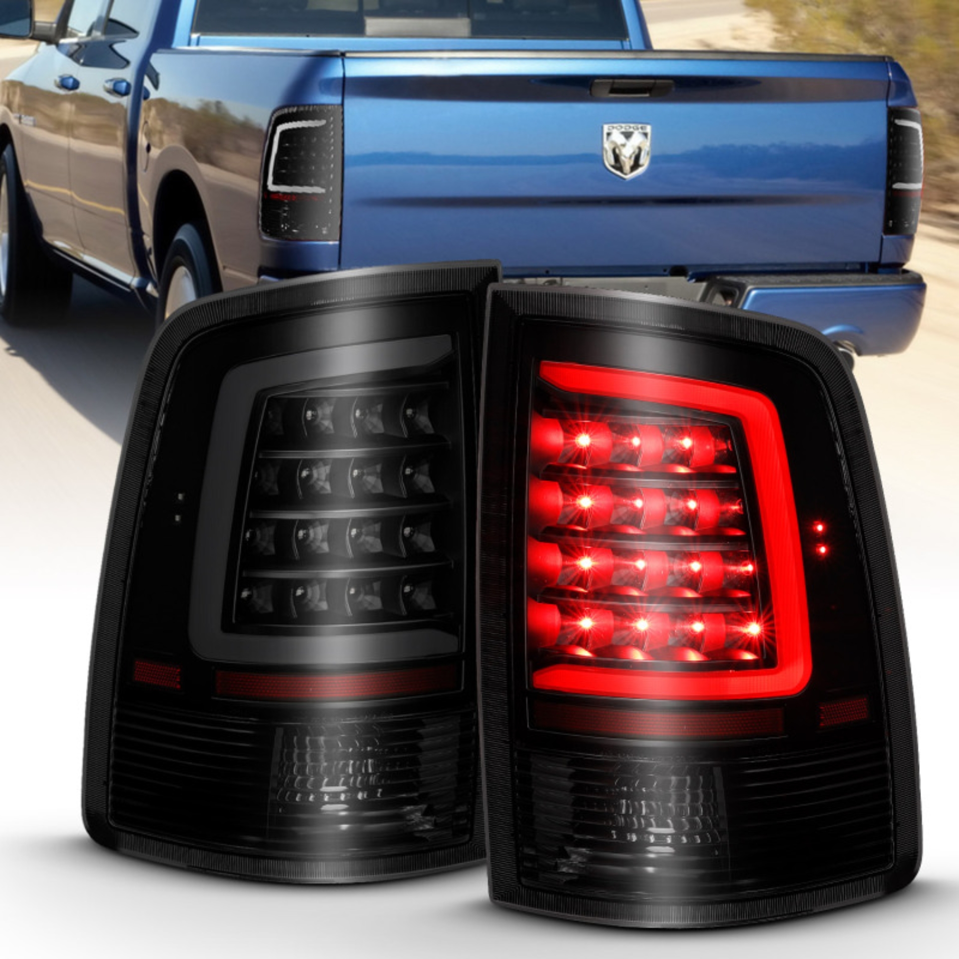 Picture of ANZO 2009-2018 Dodge Ram 1500 LED Taillight Plank Style Black w/Smoke Lens