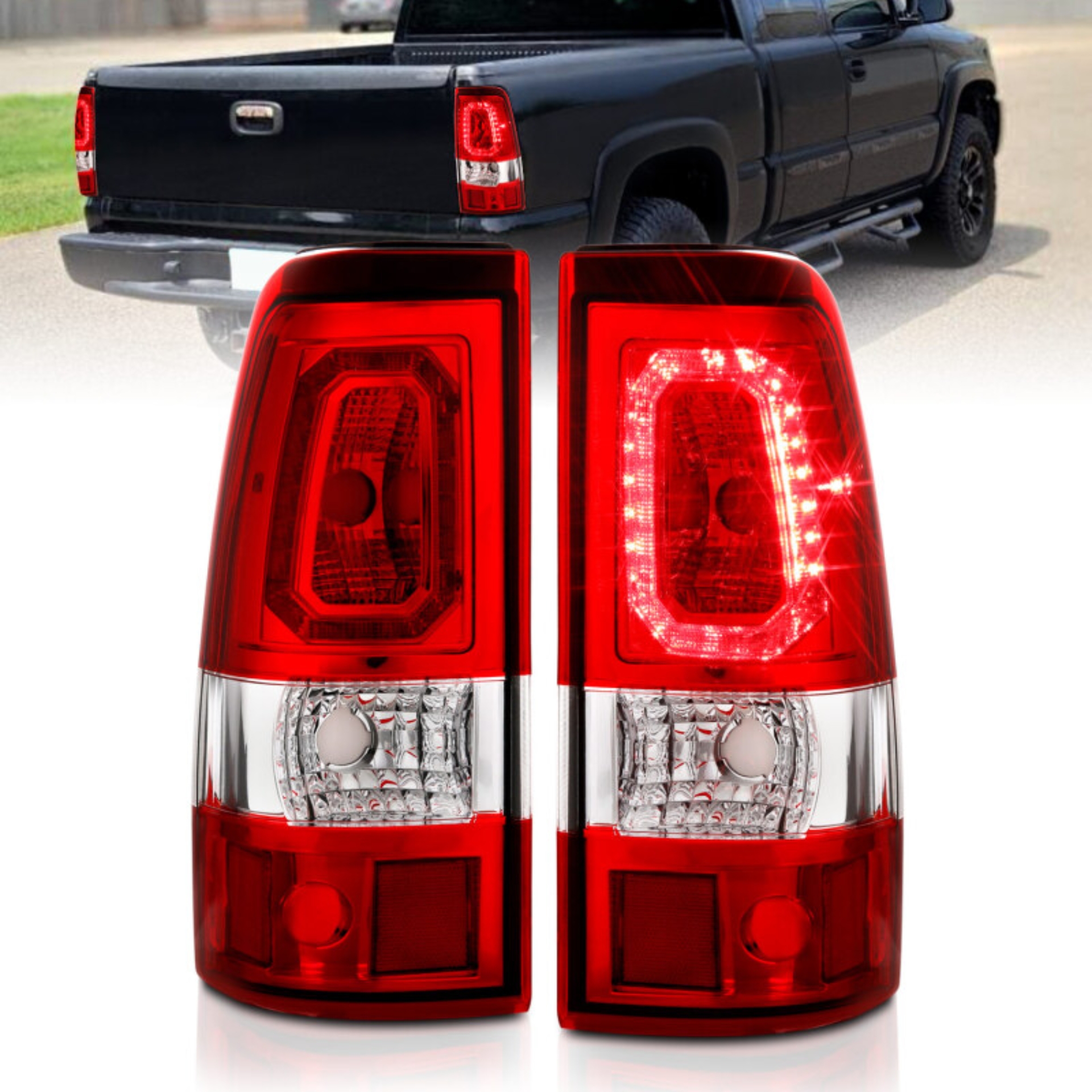 Picture of ANZO 2003-2006 Chevy Silverado 1500 LED Taillights Plank Style Chrome With Red/Clear Lens