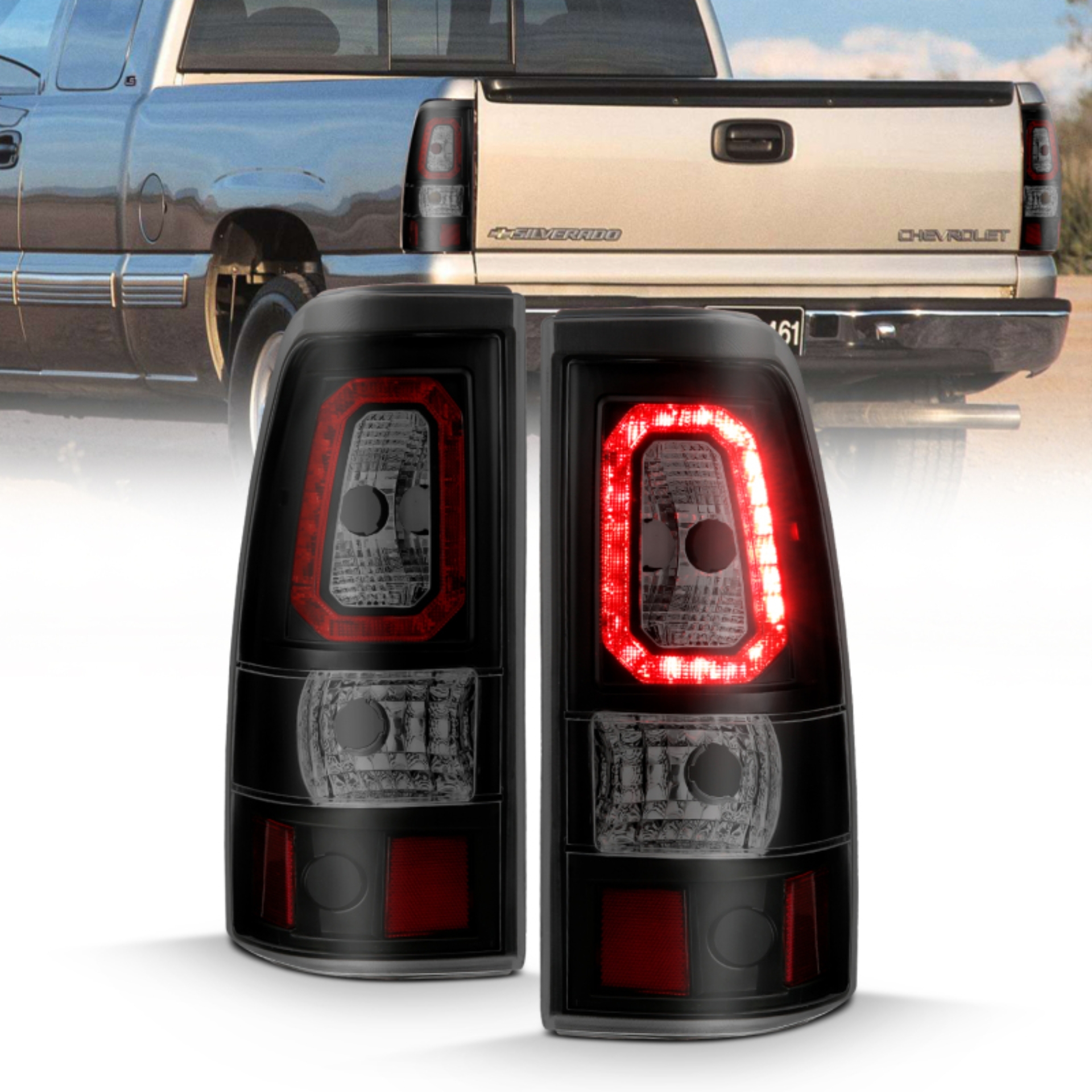 Picture of ANZO 1999-2002 Chevy Silverado 1500 LED Taillights Plank Style Black w/Smoke Lens