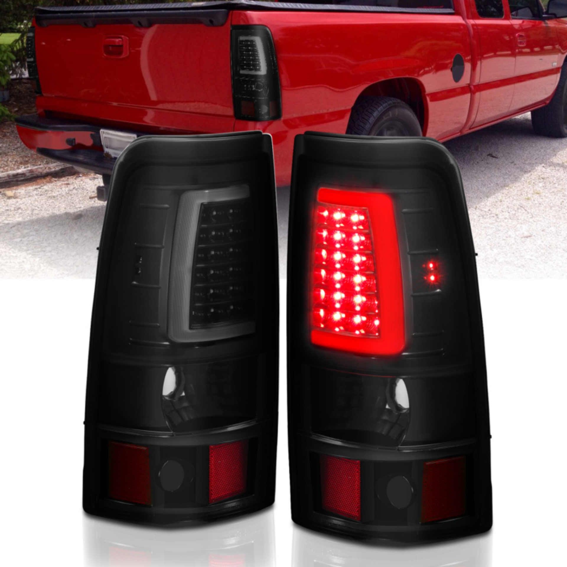 Picture of ANZO 2003-2006 Chevy Silverado 1500 LED Taillights Plank Style Black w/Smoke Lens