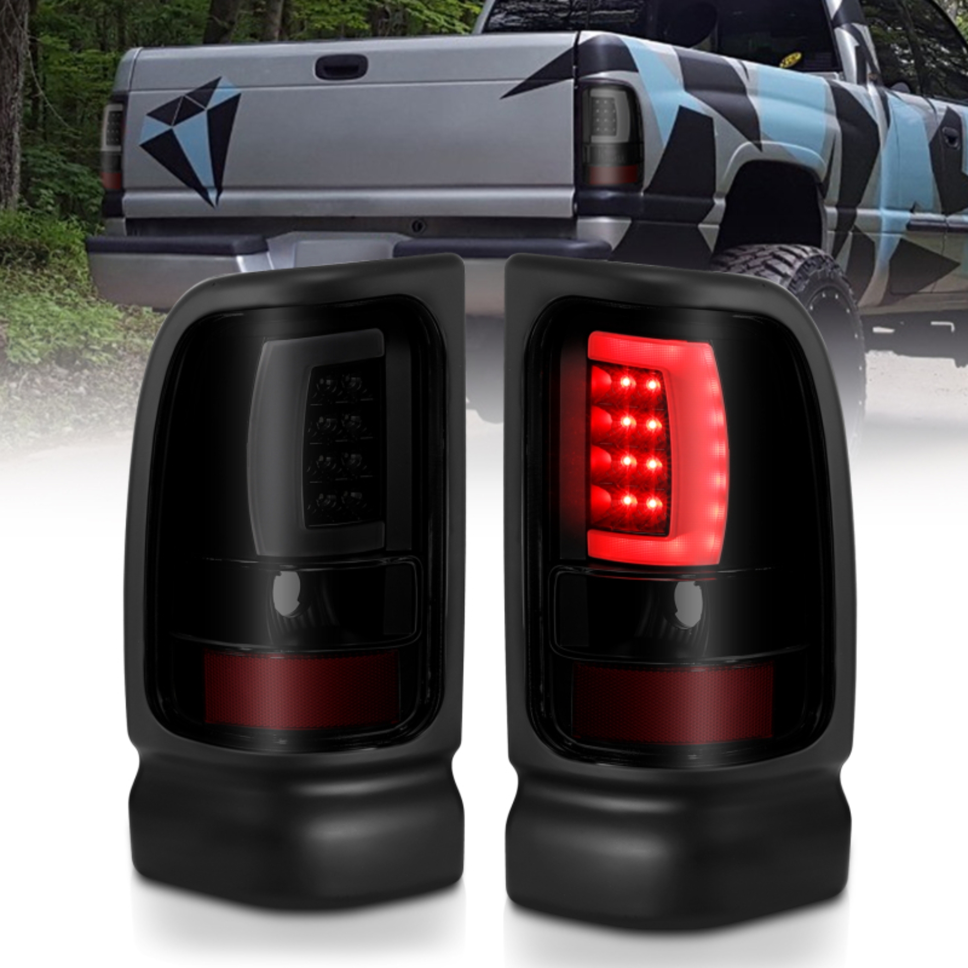 Picture of ANZO 1994-2001 Dodge Ram 1500 LED Taillights Plank Style Black w/Smoke Lens
