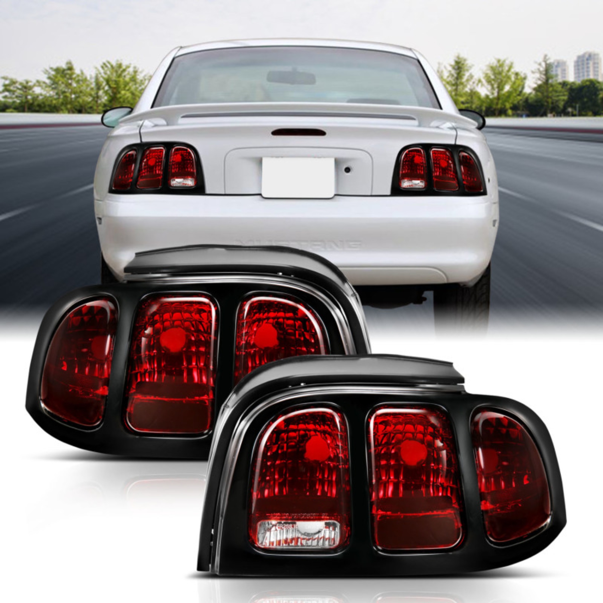 Picture of ANZO 1994-1998 Ford Mustang Taillight Dark Red Lens (OE Style)