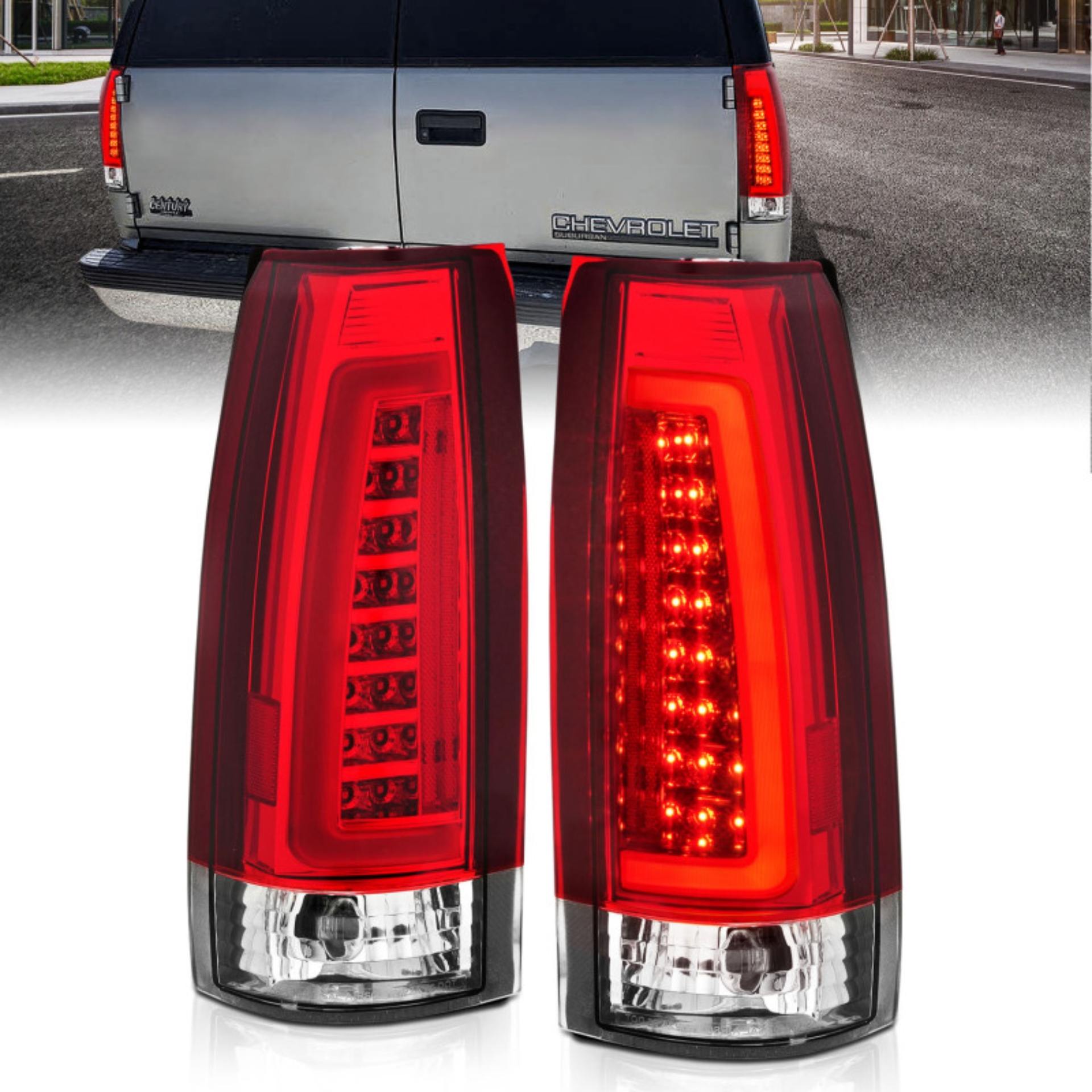 Picture of ANZO 1999-2000 Cadillac Escalade LED Taillights Chrome Housing Red/Clear Lens Pair