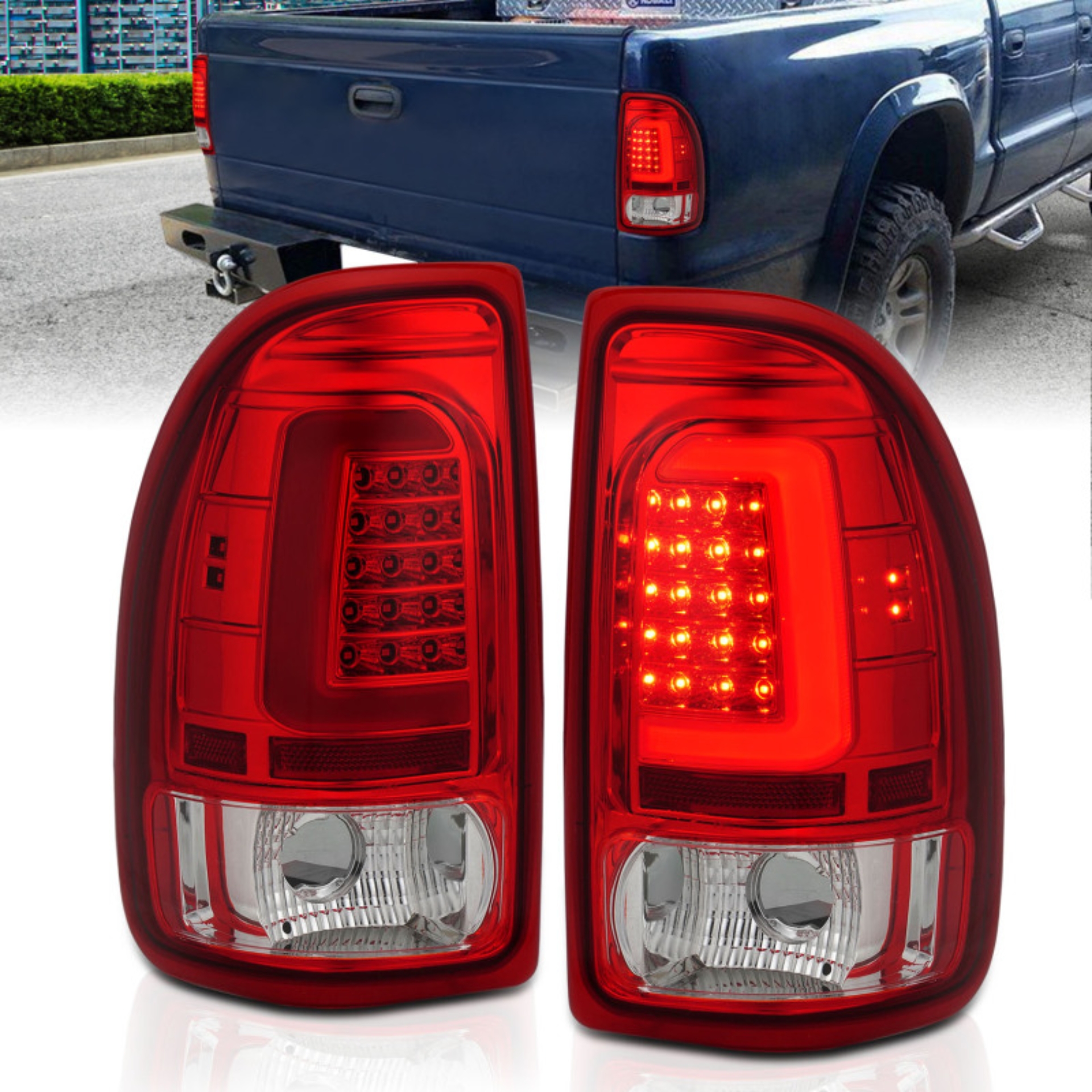 Picture of ANZO 1997-2004 Dodge Dakota LED Taillights Chrome Housing Red Lens Pair