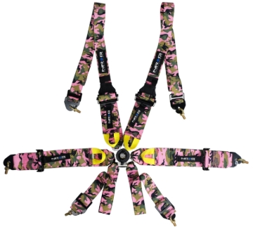 Picture of NRG FIA 6pt 2in. Shoulder Belt for HANS Device/ Rotary Cam Lock Buckle/ 3in. Waist Belt - Pink Camo