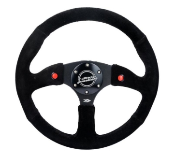 Picture of NRG Reinforced Steering Wheel (350mm/ 2.5in. Deep) Sport Suede Racing/ 4mm Matte Black Spoke
