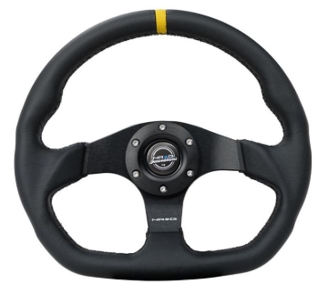 Picture of NRG Reinforced Steering Wheel (320mm) Sport Leather Flat Bottom w/ Yellow Center Mark