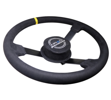 Picture of NRG Reinforced Steering Wheel (380mm) Nascar/ Alcantara 3 Spoke w/ NRG Logo/ Removable Crushed Pad