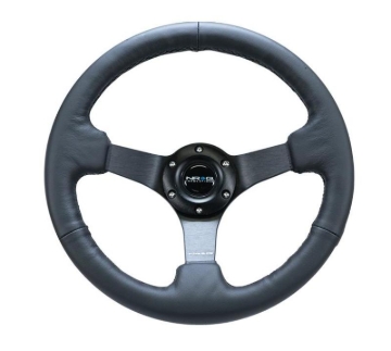 Picture of NRG Reinforced Steering Wheel (330mm/ 3in. Deep) Sport Leather Racing/ 4mm Matte Black Spoke