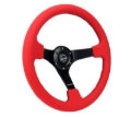 Picture of NRG Reinforced Steering Wheel (350mm/3in. Deep) Matte Black Spoke/ Red Alcantara w/ Black Stitching