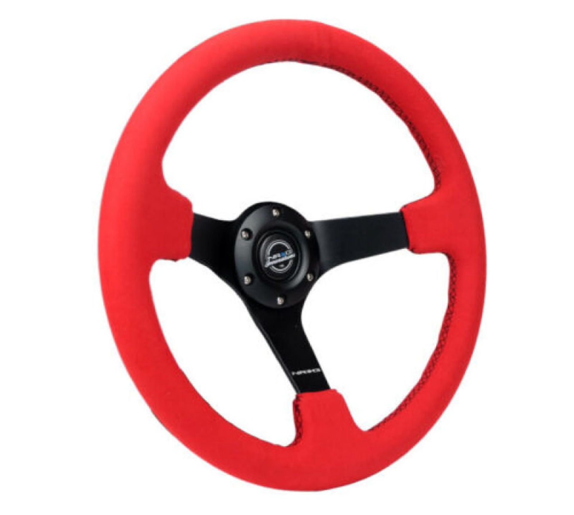 Picture of NRG Reinforced Steering Wheel (350mm/3in. Deep) Matte Black Spoke/ Red Alcantara w/ Black Stitching