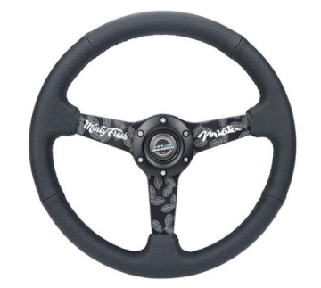 Picture of NRG Sport Steering Wheel (350mm/ 1.5in. Deep) Black Etched Spokes/ Black Leather w/ Black Stitch
