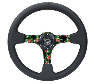 Picture of NRG Reinforced Steering Wheel (350mm/ 3in. Deep) Matte Black Spoke/Black Leather/ Yellow Center