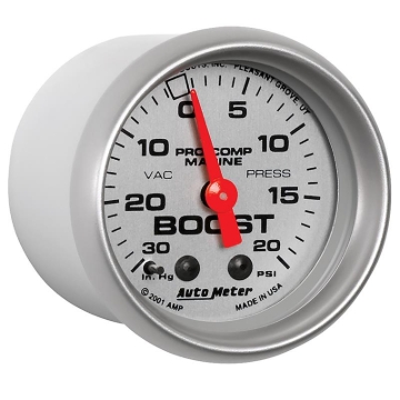 Picture of Autometer Marine Silver Ultra-Lite 2-1/16in 0-30 HG / 0-20 PSI Vacuum / Boost Gauge
