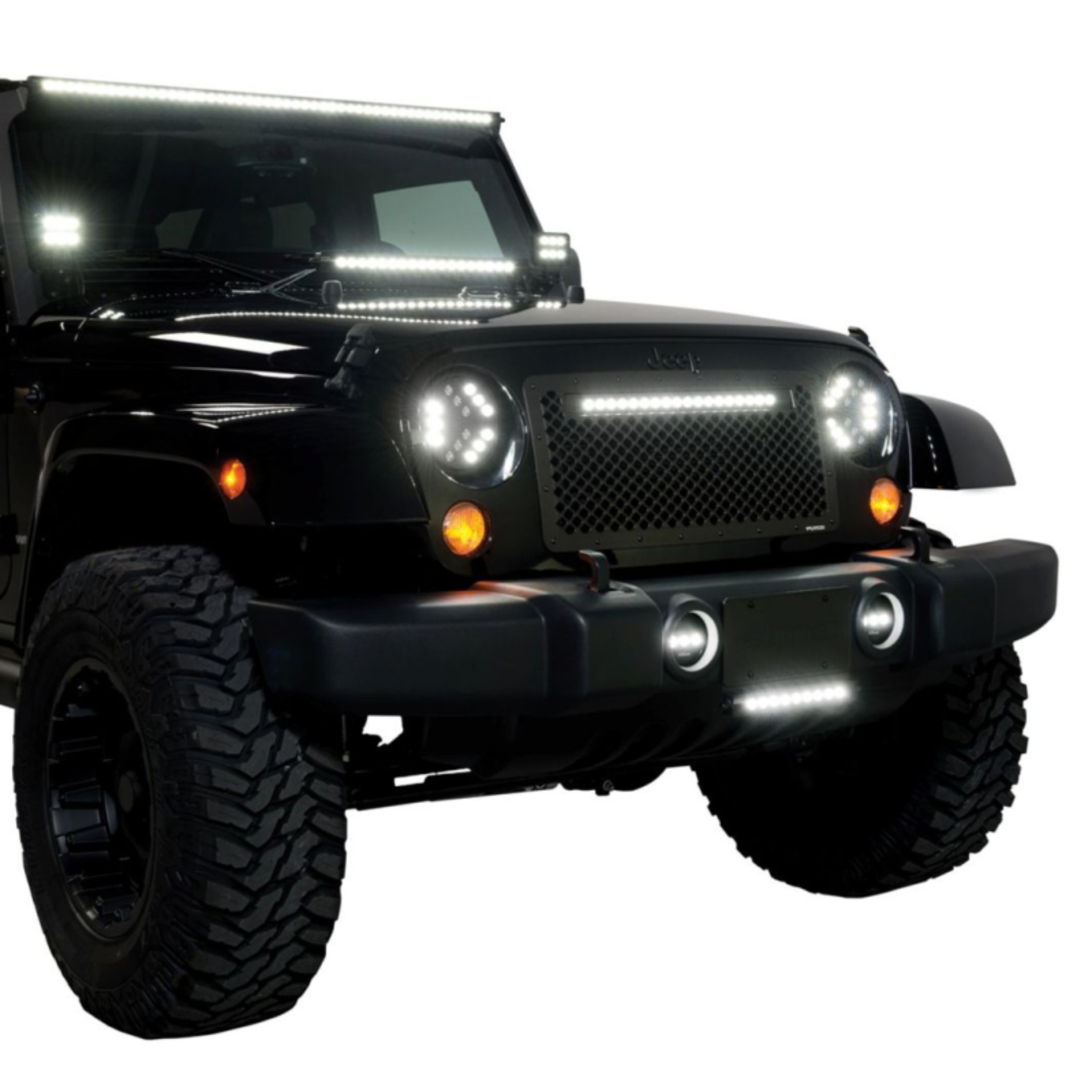 Picture of Putco 07-18 Jeep Wrangler - SS Black Grille w/ 20in Luminix Light Bar Designer FX Grilles
