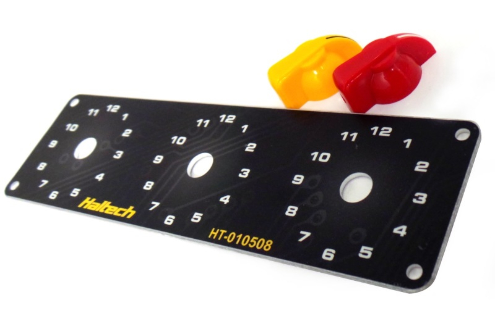 Picture of Haltech Triple Switch Panel Kit w/Yellow & Red Knobs