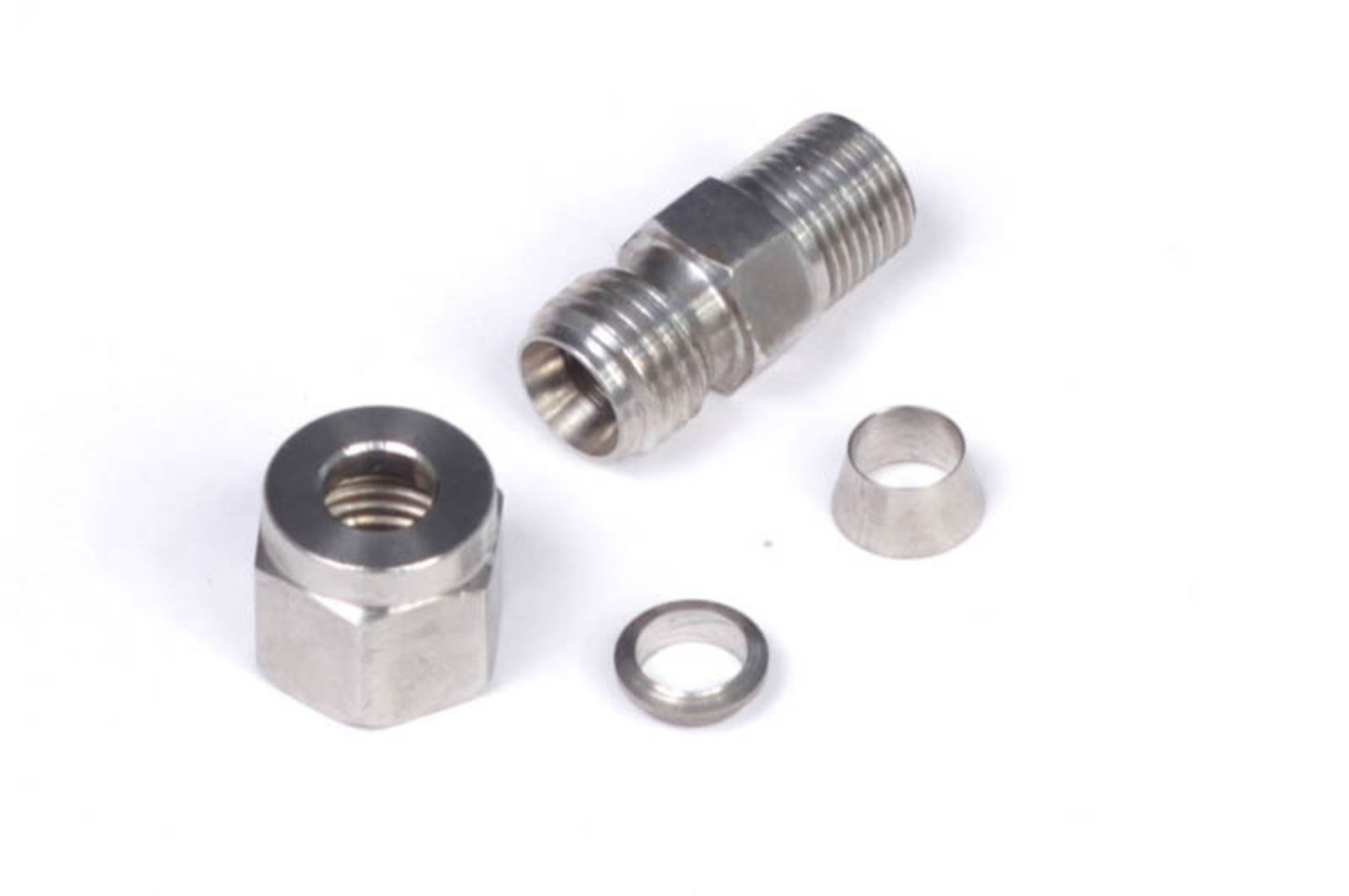Picture of Haltech 1/4in Stainless Compression 1/8in NPT Thread Fitting Kit w/Nut & Ferrule