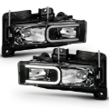 Picture of ANZO 1999-2000 Cadillac Escalade Crystal Headlights Light Bar Black Housing (Pair)