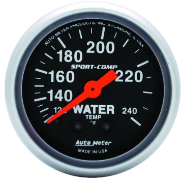 Picture of Autometer 2-1/16in 120-240 Degree F Mechanical Water Temp Sport-Comp Gauge w/ 12ft Tubing