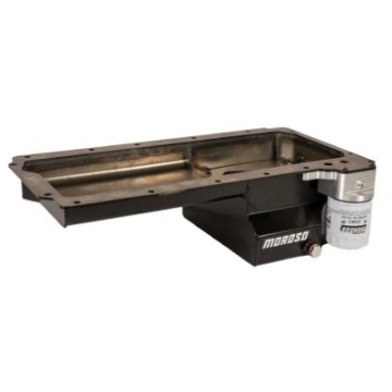Picture of Moroso GM LS Swap/Early F-Body (w/Rear Sump/Spin-On Filter Adapter) Wet Sump 6in Steel Oil Pan - Blk