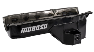Picture of Moroso 86-Up Chevrolet SBC (w/Passenger Side Dipstick) Wet Sump 5.5qt 7.5in Steel Oil Pan - Black