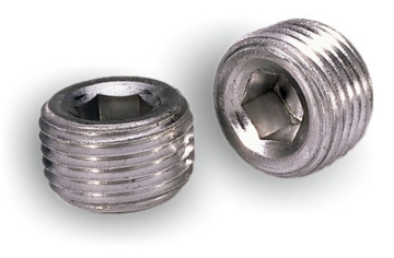 Picture of Moroso Pipe Plugs - 1/2in NPT Thread - 3/8in Hex Socket Drive - Aluminum - 2 Pack