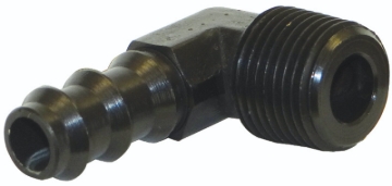 Picture of Moroso Air/Oil Separator Fuel Line Fitting - 3/8in to 3/8in Hose - 90 Degree - Black - Single