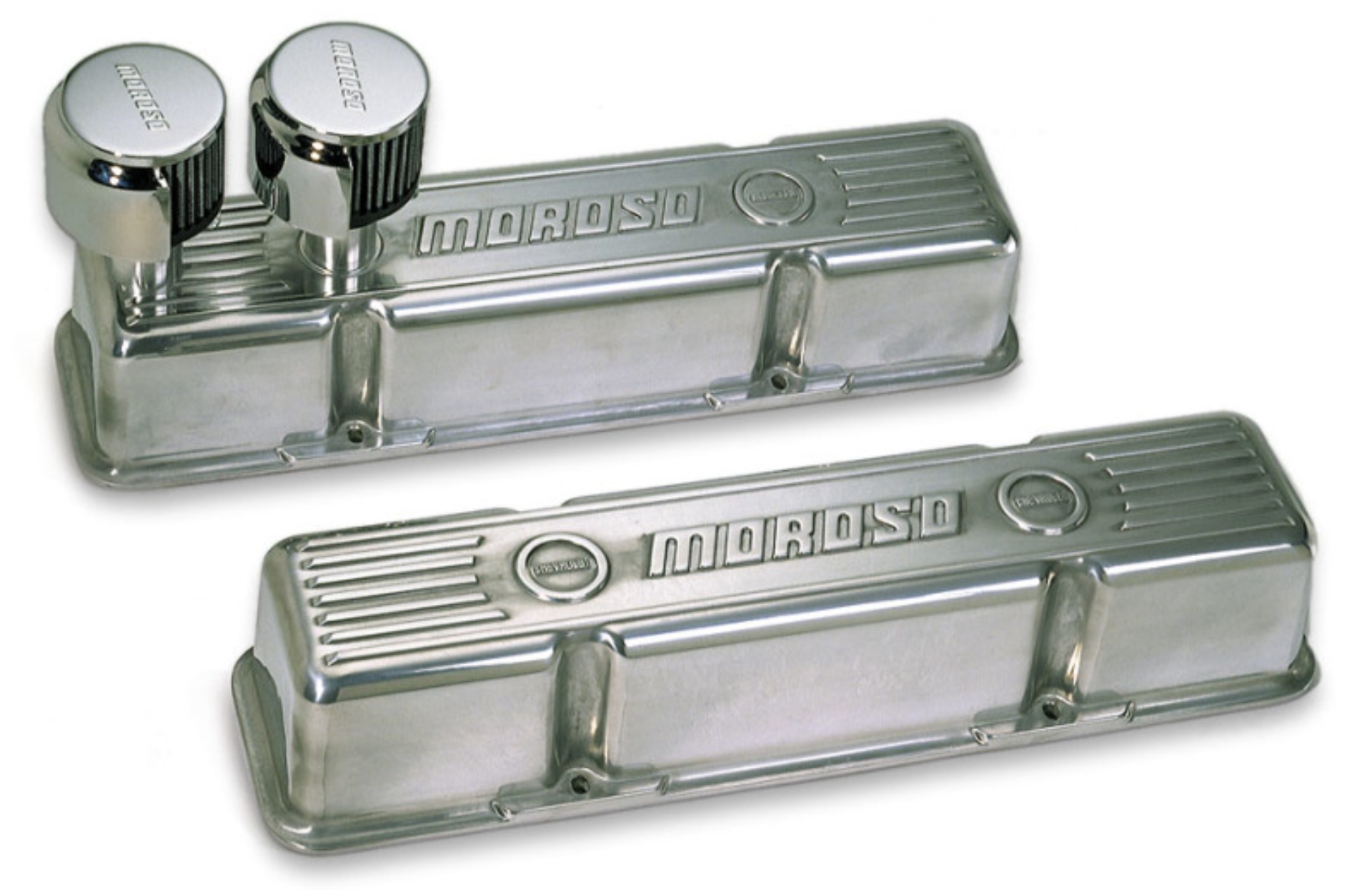 Picture of Moroso Chevrolet Small Block Valve Cover - 1 Cover w/2 Breathers at Front - Polished Aluminum - Pair