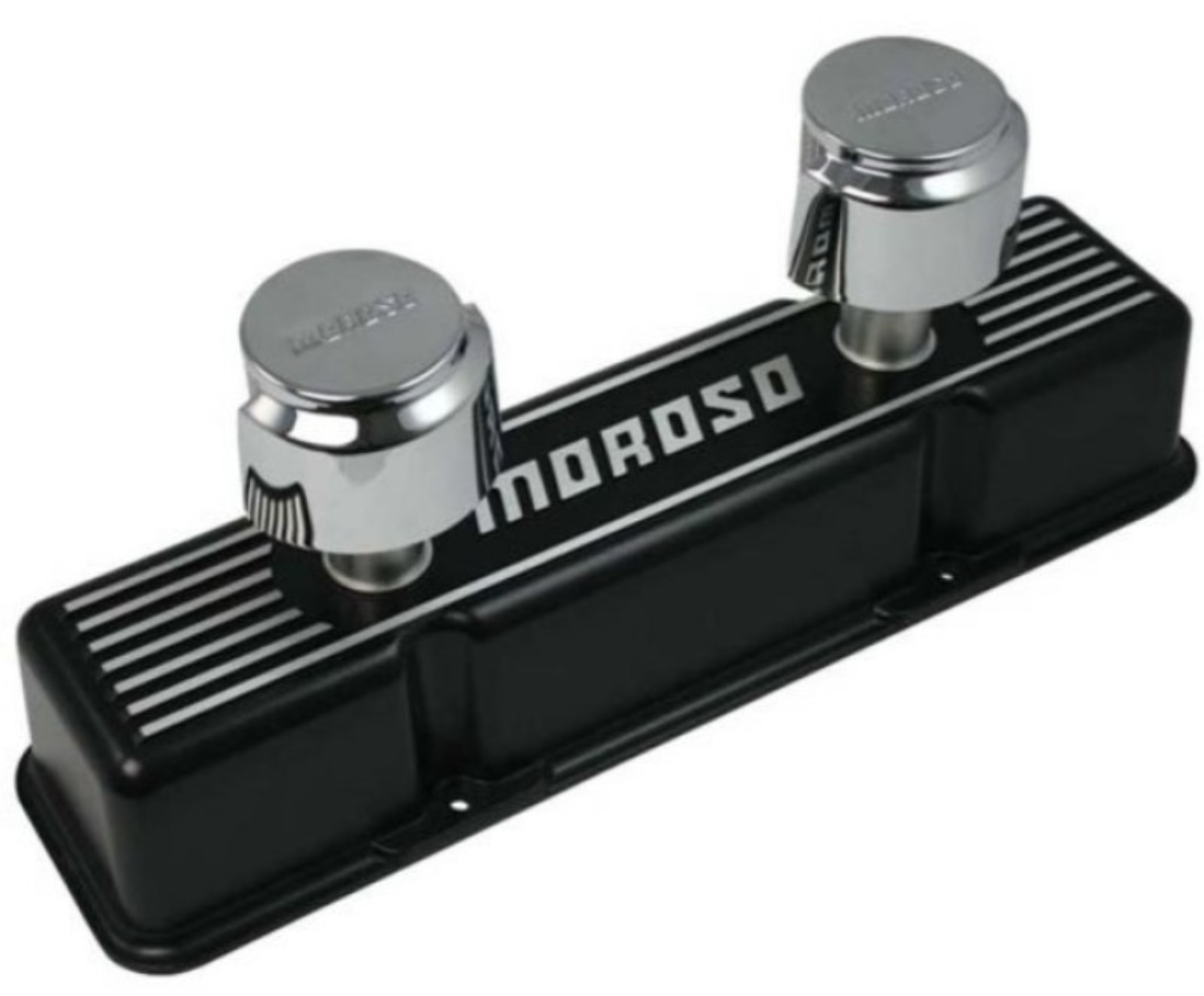 Picture of Moroso Chevrolet Small Block Valve Cover - 1 Cover w/2 Breathers - Black Finished Aluminum - Pair