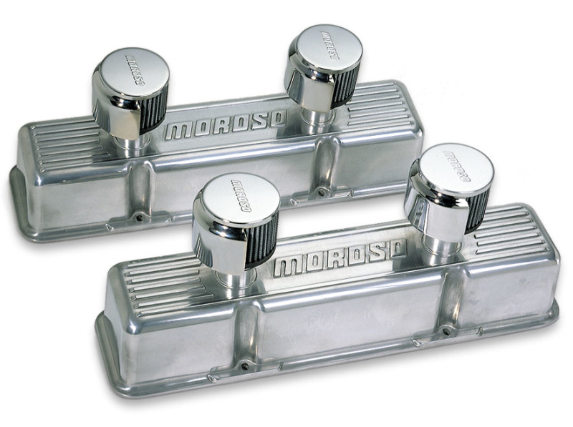 Picture of Moroso Chevrolet Small Block Valve Cover - 2 Covers w/2 Breathers - Polished Aluminum - Pair