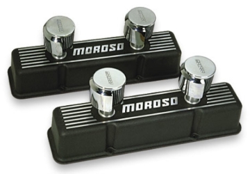 Picture of Moroso Chevrolet Small Block Valve Cover - 2 Covers w/2 Breathers - Black Finished Aluminum - Pair