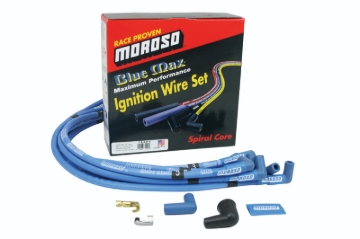 Picture of Moroso Chevrolet Small Block Ignition Wire Set - Blue Max - Spiral Core - Sleeved - HEI - 90 Degree