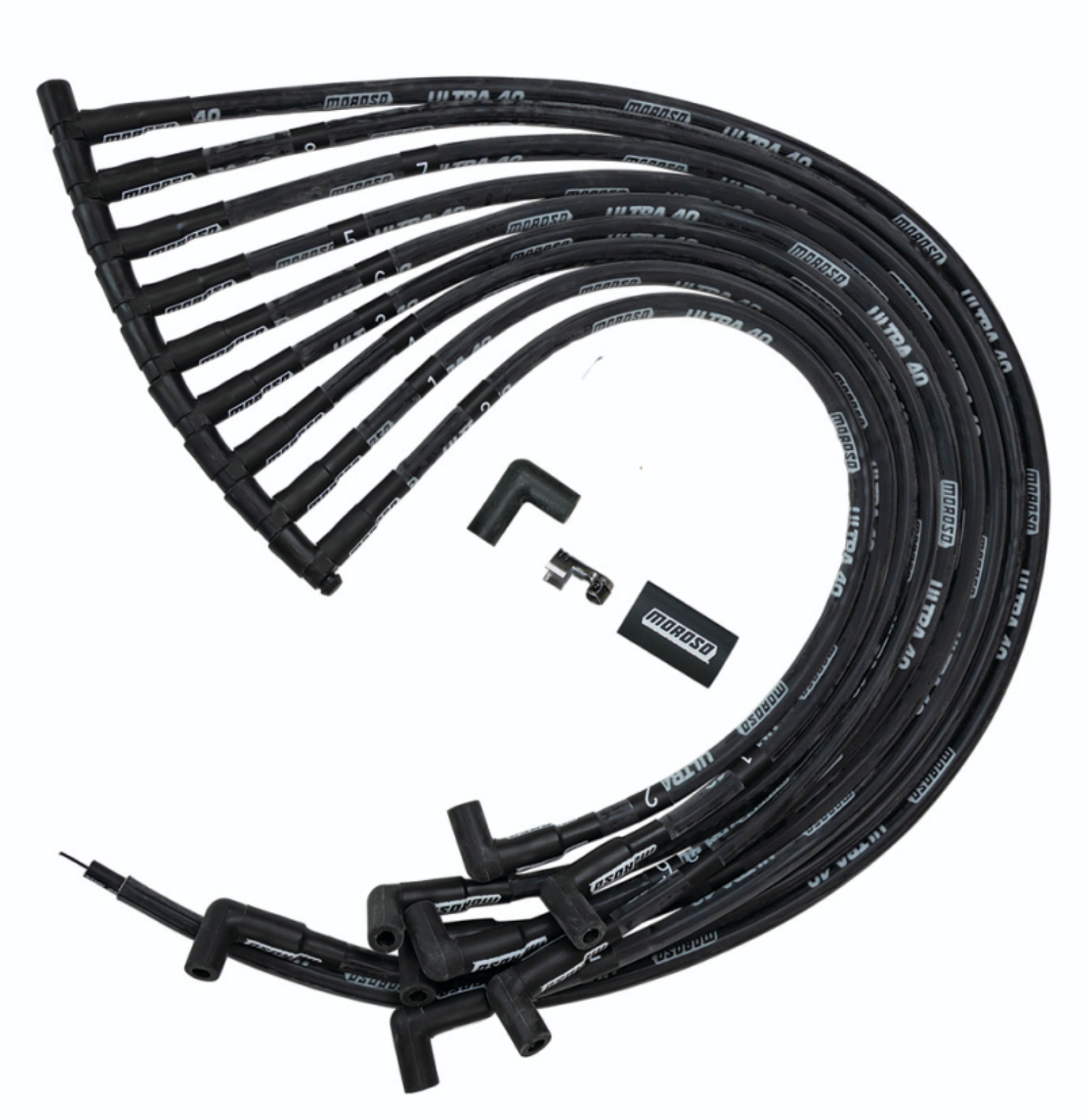 Picture of Moroso Chevrolet Big Block (w/Jesel) Ignition Wire Set - Ultra 40 - Sleeved - 90 Degree - Black