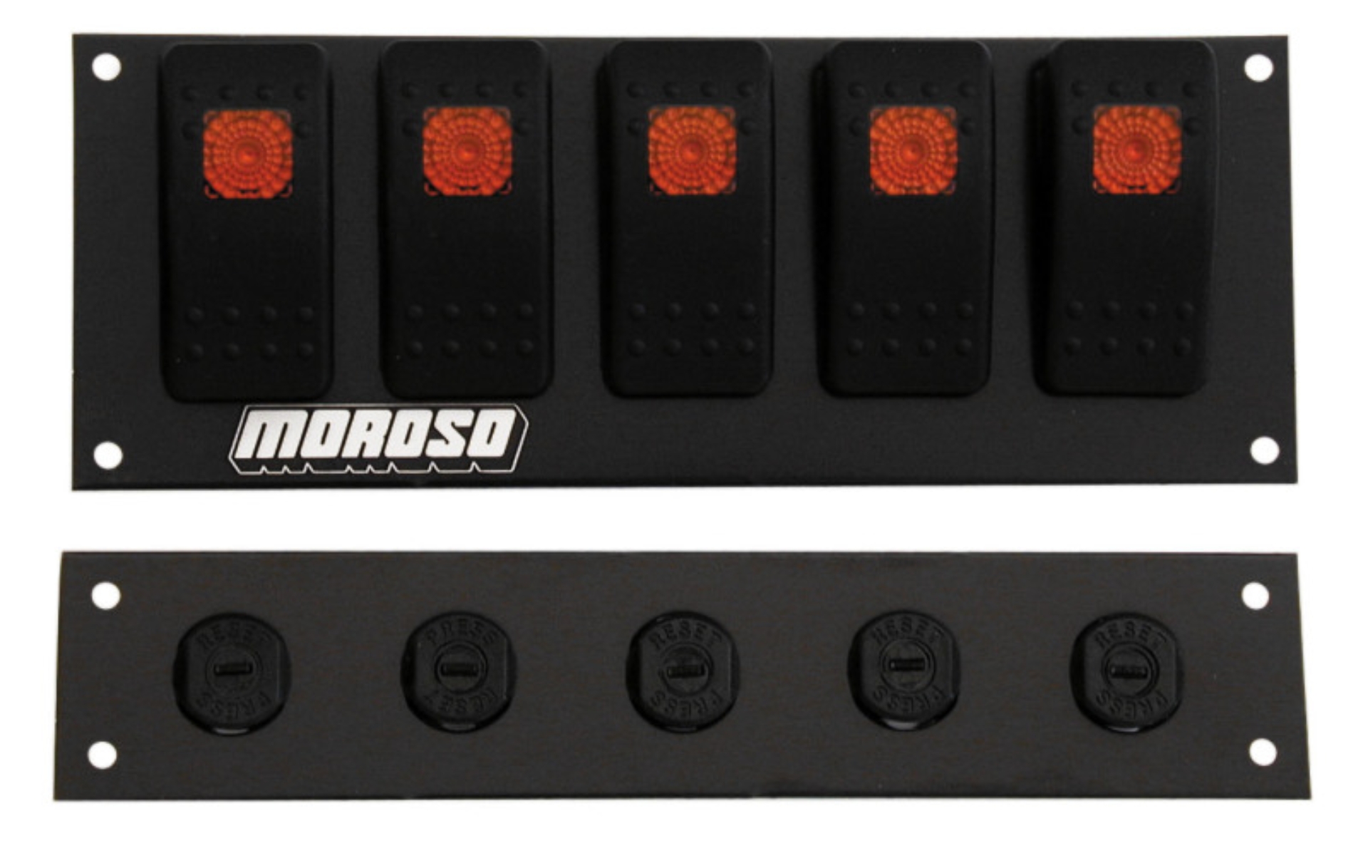 Picture of Moroso Rocker Switch Panel - Flat Surface Mount - LED - 2.488in x 6.695in - Five On/Off Switches