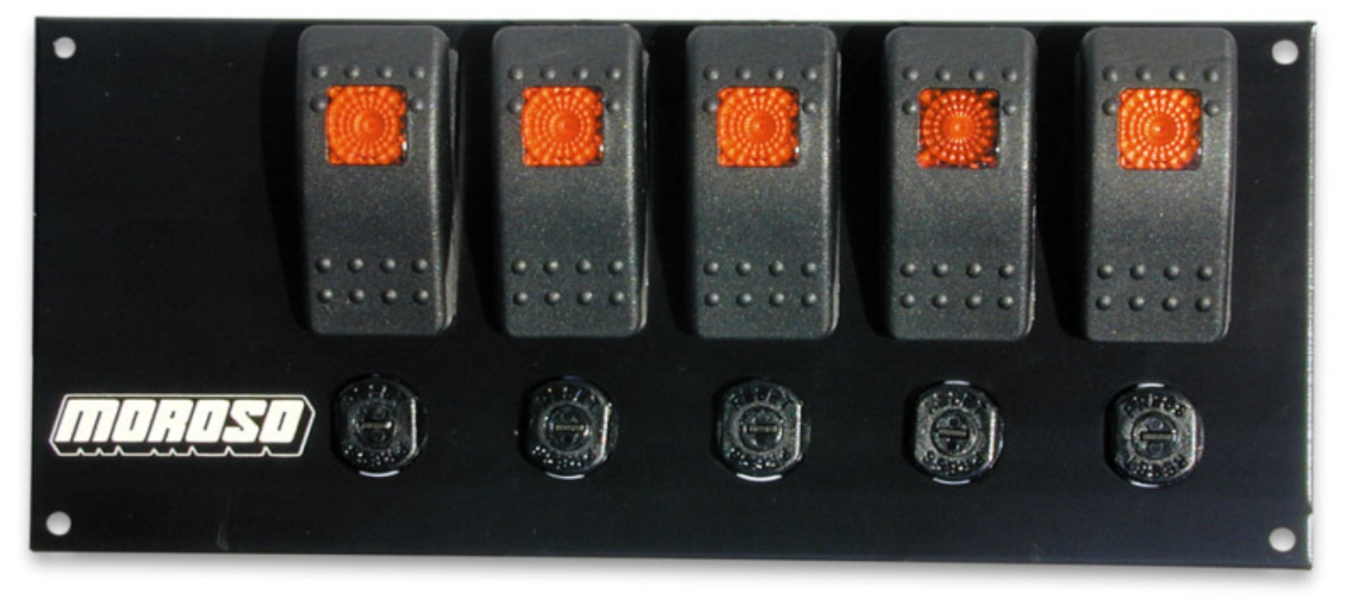 Picture of Moroso Rocker Switch Panel - Flat Surface Mount - LED - 3-3/8in x 8in - Five On/Off Switches