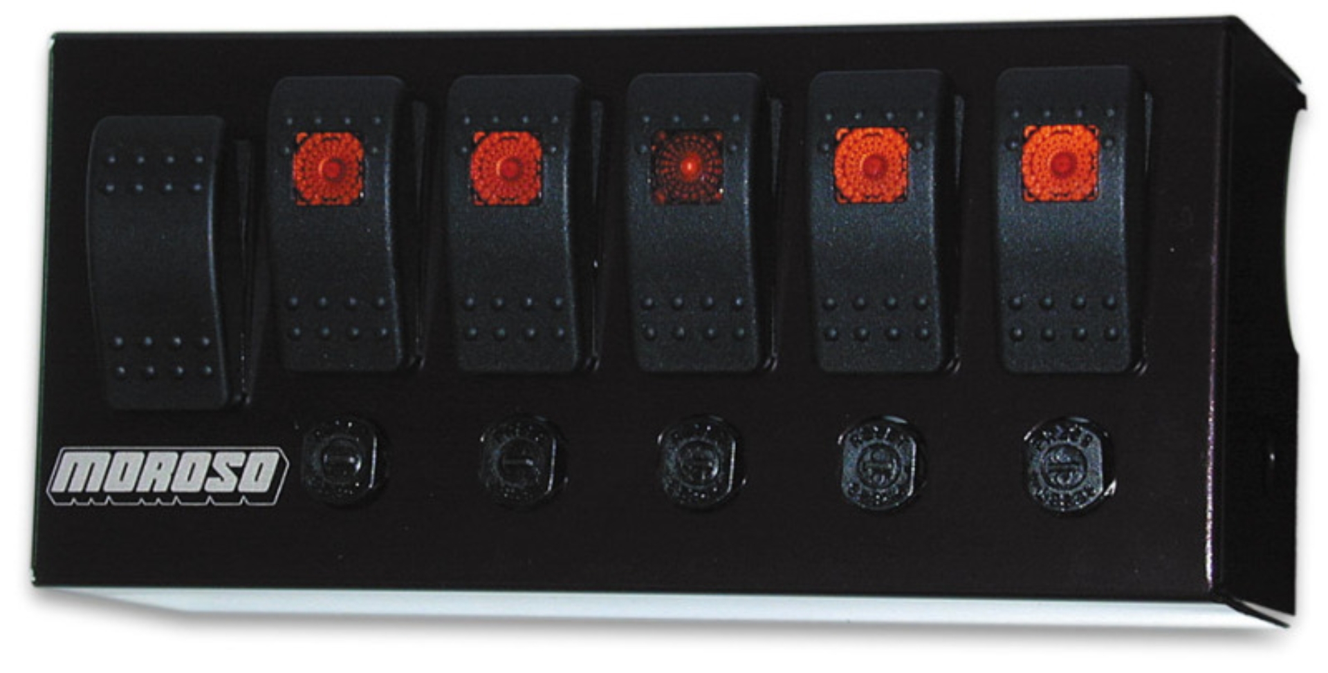 Picture of Moroso Rocker Switch Panel - Cage Mount - LED - 3.75in x 8in - Five On/Off Switches