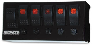 Picture of Moroso Rocker Switch Panel - Cage Mount - LED - 3.75in x 8in - Five On/Off Switches