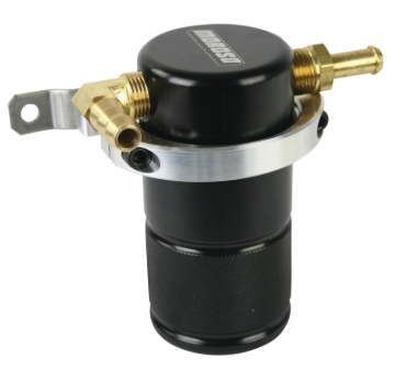 Picture of Moroso 90-05 Mazda Miata Air/Oil Separator Catch Can - Small Body - Billet Aluminum - Black Finish