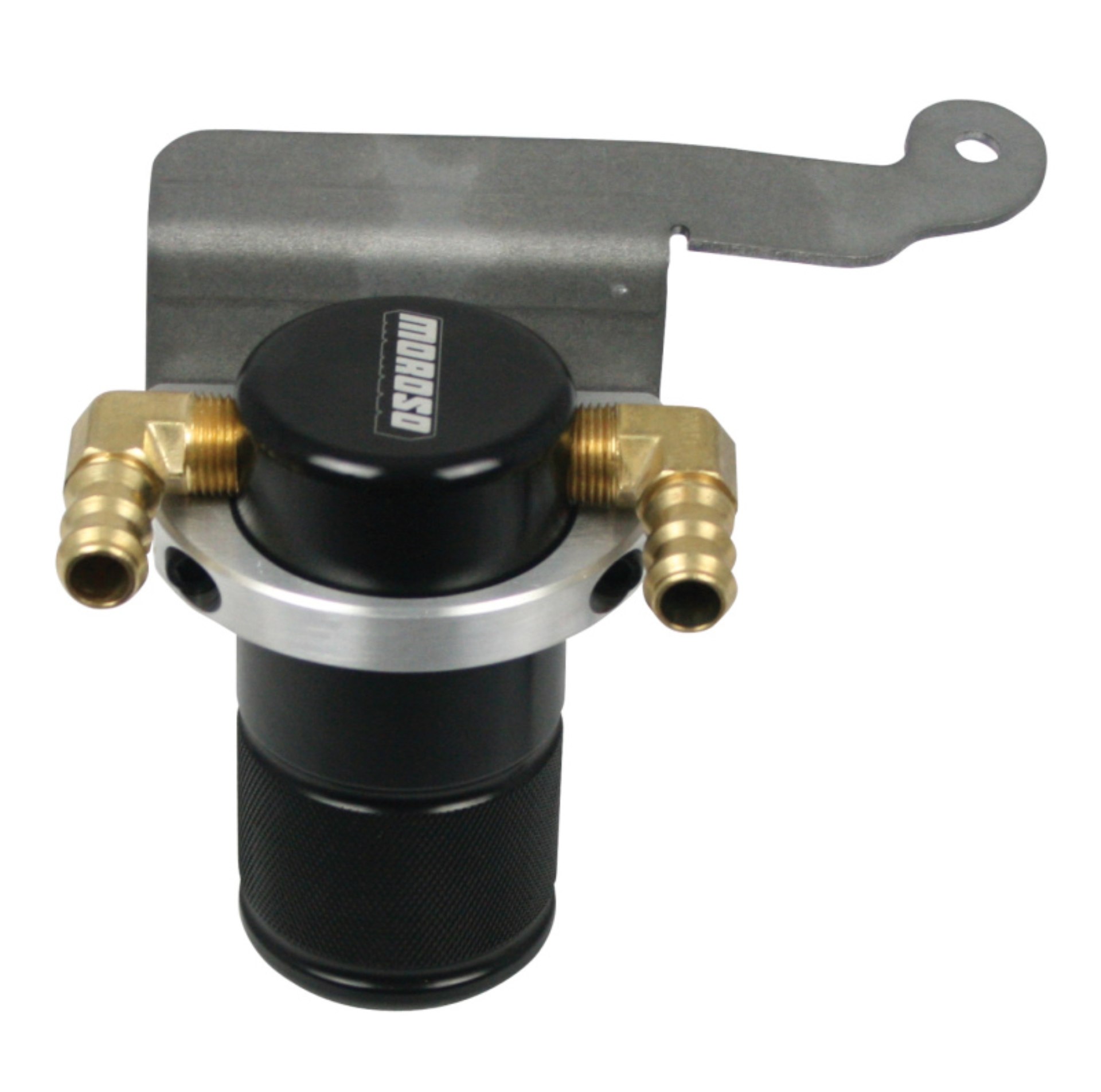 Picture of Moroso 11-14 Ford Mustang GT Air/Oil Separator Catch Can - Small Body - Billet Aluminum - Black