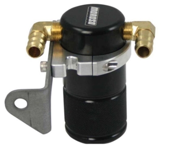 Picture of Moroso Chrysler 5.7L (w/Aftermarket Intake) Air/Oil Separator Catch Can - Billet Aluminum - Black