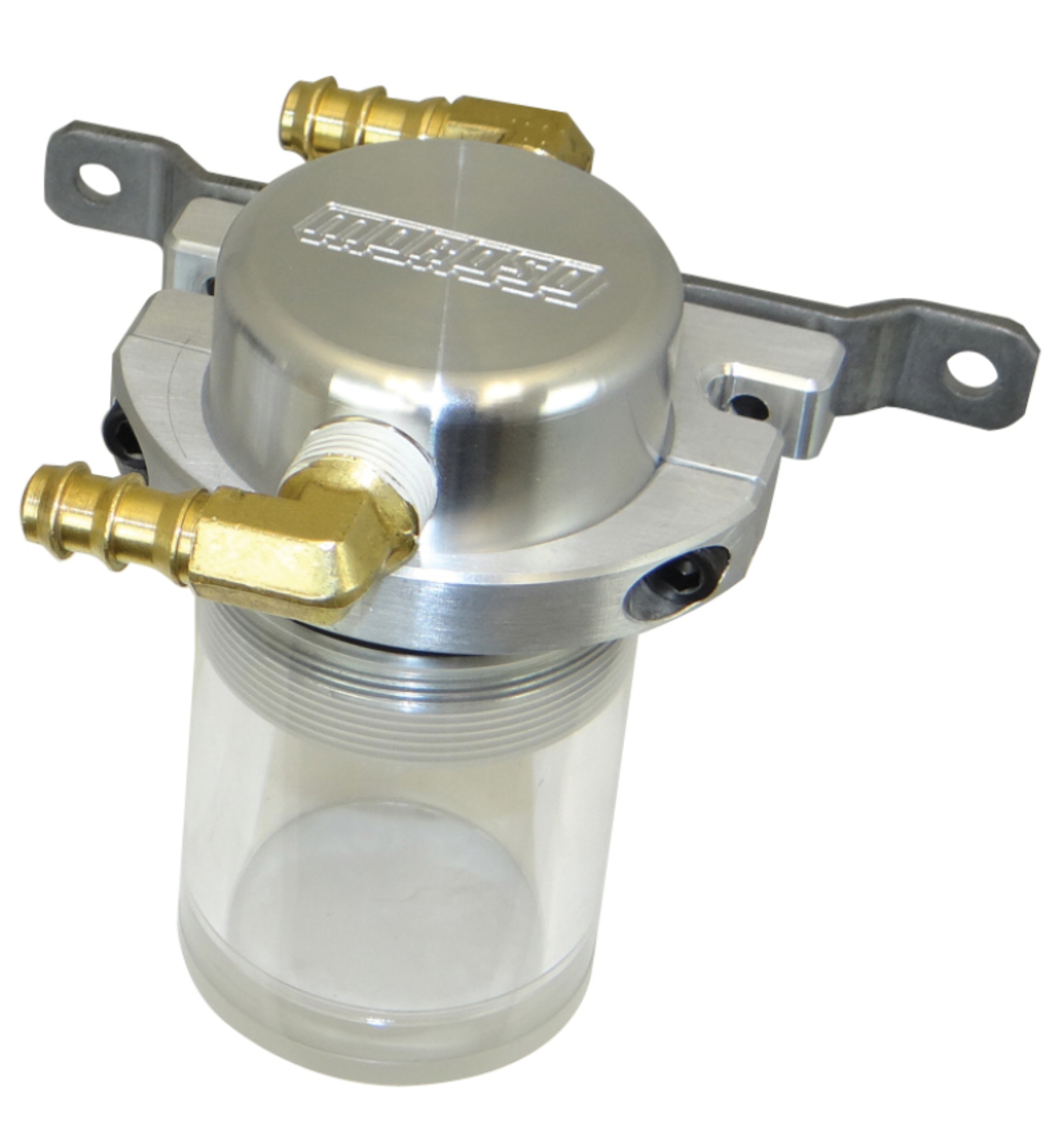 Picture of Moroso Universal Air/Oil Separator Catch Can - Small Body w/o Drain - Billet Alum - Raw/Clear Bottom