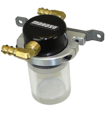 Picture of Moroso Universal Air/Oil Separator Catch Can - Small Body w/o Drain - Billet Alum - Blk/Clear Bottom