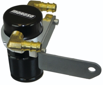 Picture of Moroso Dodge Challenger 5.7/6.4L (w/Shaker Hood) Air/Oil Separator Catch Can - Billet Alum - Black