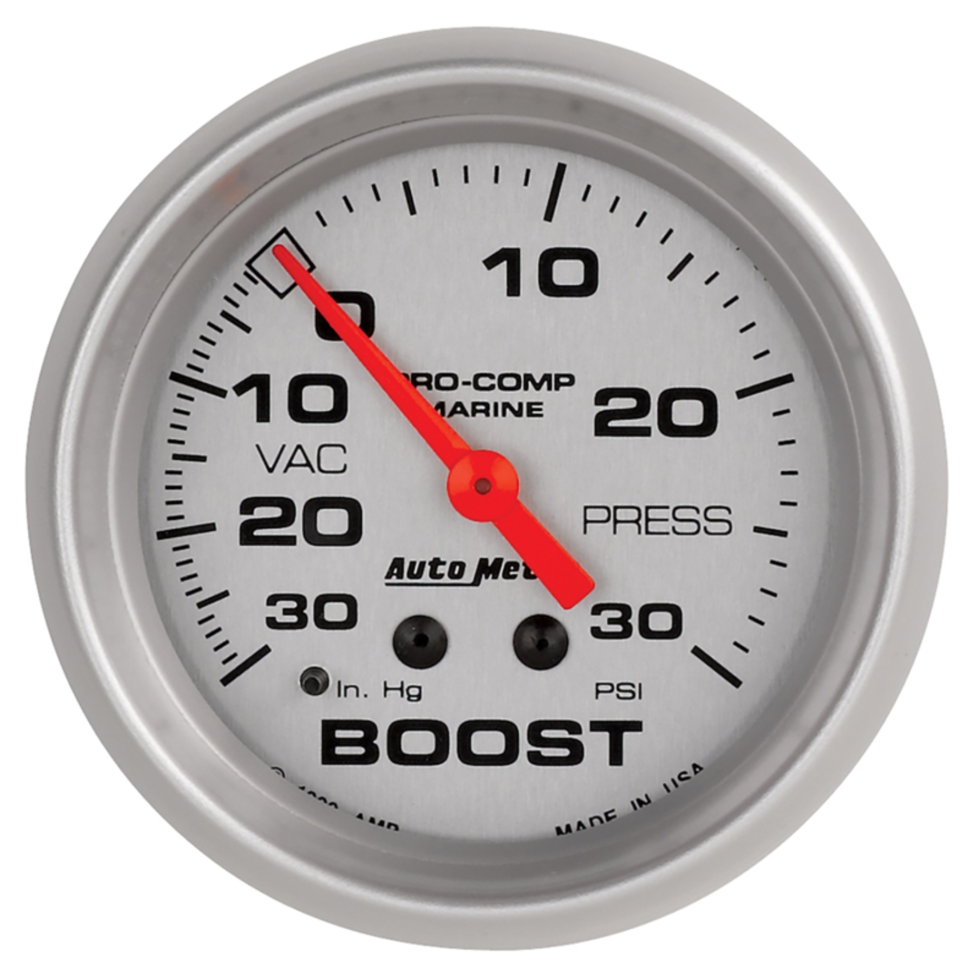 Picture of AutoMeter Marine Vac/Boost Gauge 2 5/8in 30INHG 30PSI Mechanical- Silver