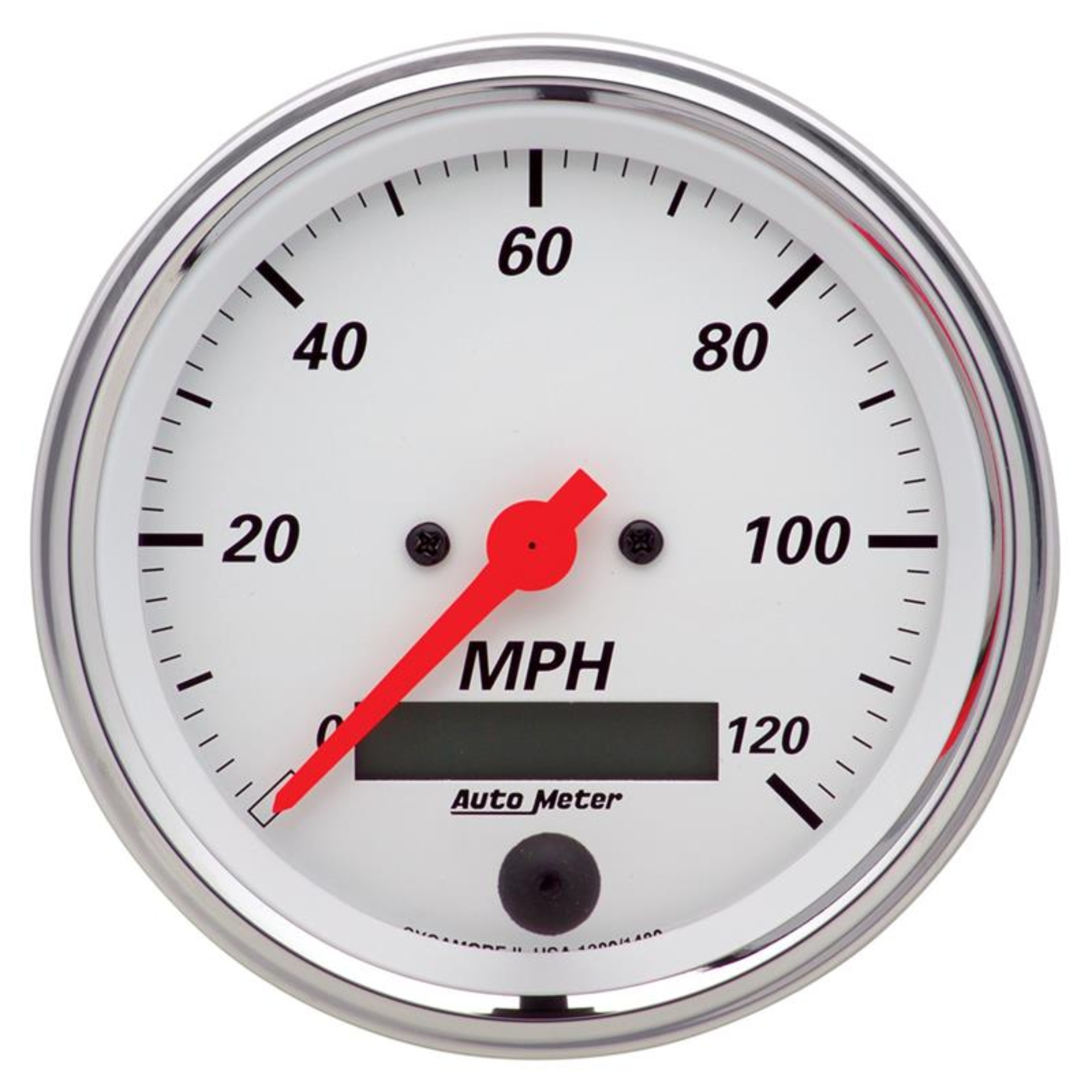 Picture of Autometer Arctic White 3 3/8in 0-120 MPH Electronic Speedometer w/ LCD ODO Gauge