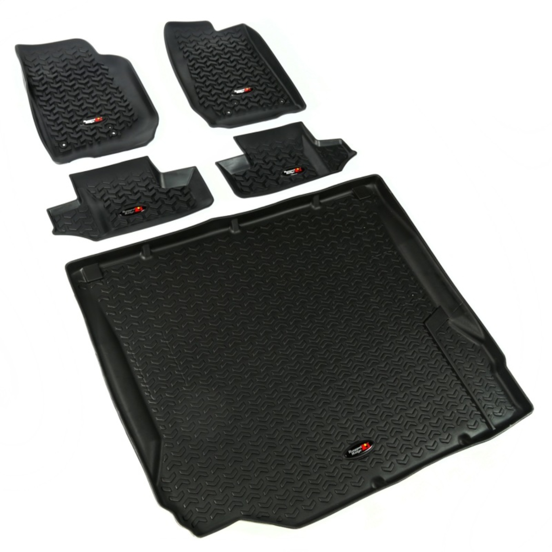 Picture of Rugged Ridge Floor Liner Front/Rear/Cargo Black 2007-2010 Jeep Wrangler JK 2 Dr