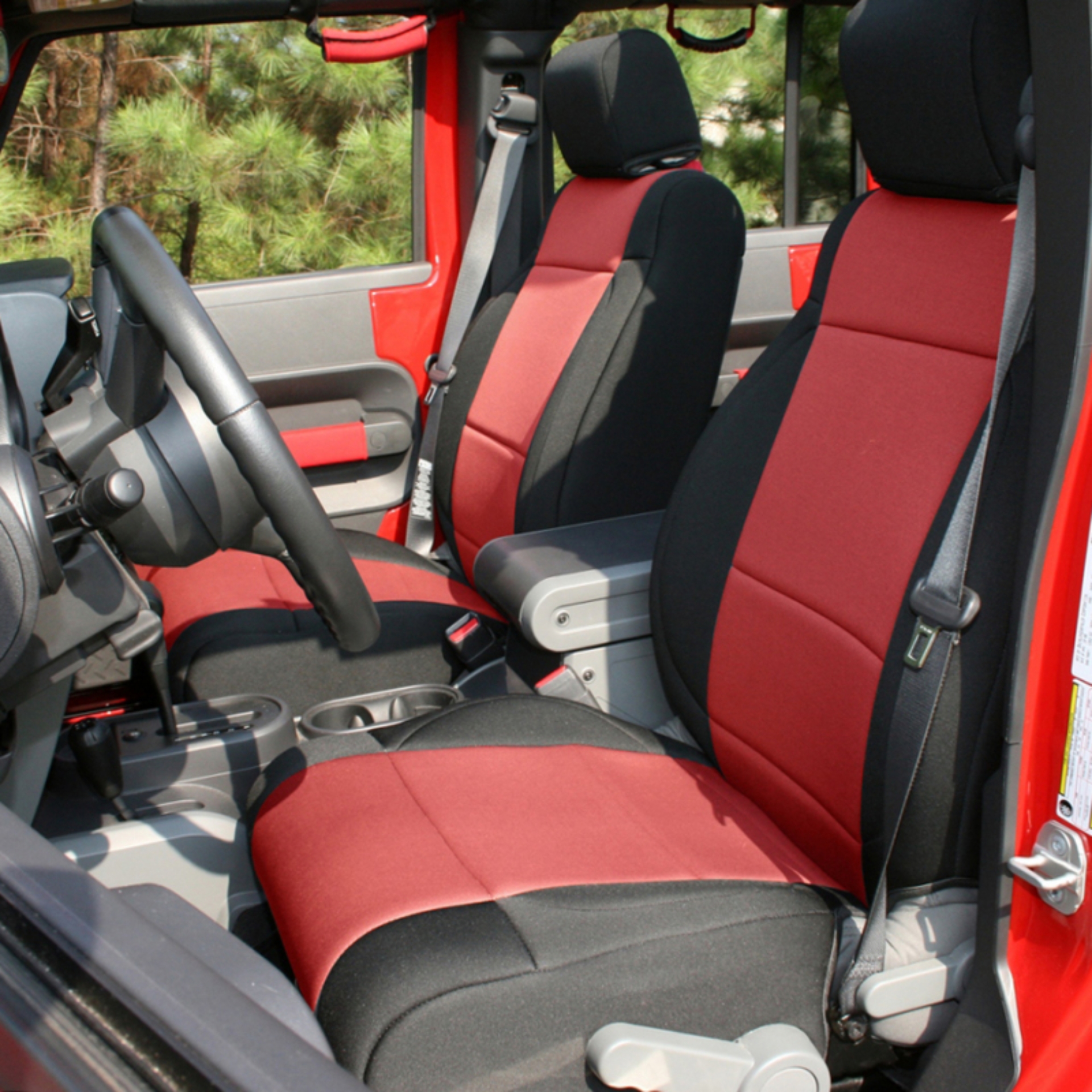Picture of Rugged Ridge Seat Cover Kit Black/Red 11-18 Jeep Wrangler JK 2dr
