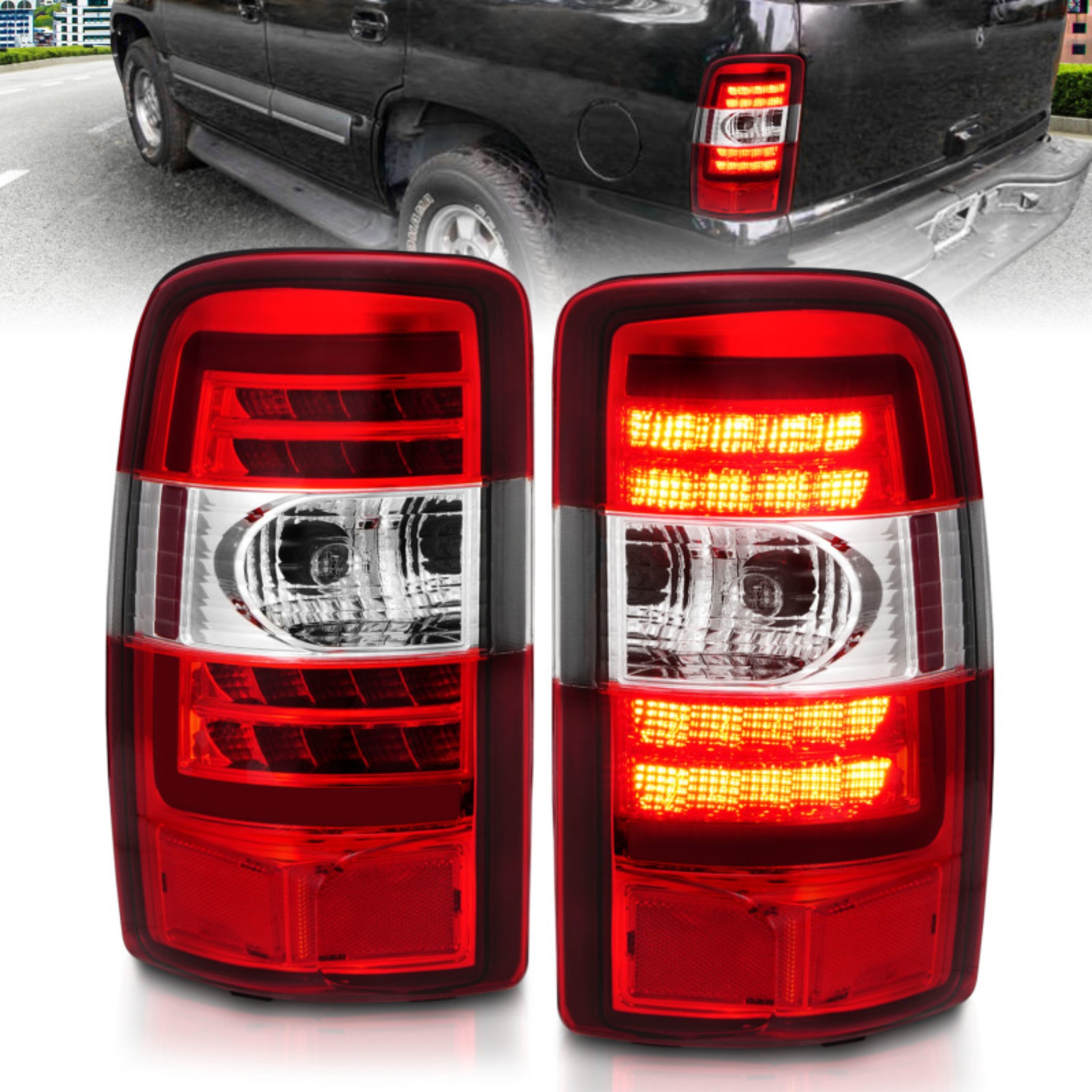 Picture of ANZO 2000-2006 Chevrolet Tahoe LED Tail Lights w/ Red Lens Chrome Housing
