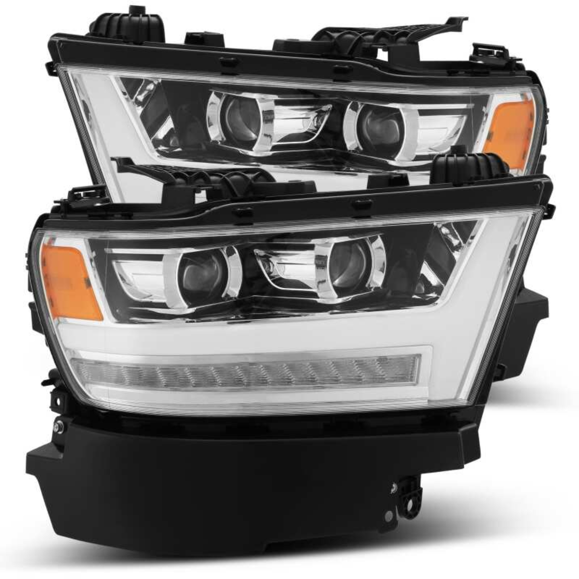 Picture of AlphaRex 19-20 Dodge Ram 1500 LUXX LED Proj Headlights Plank Chrome w/Activ Light/Seq Signal/DRL